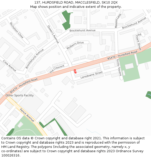 137, HURDSFIELD ROAD, MACCLESFIELD, SK10 2QX: Location map and indicative extent of plot