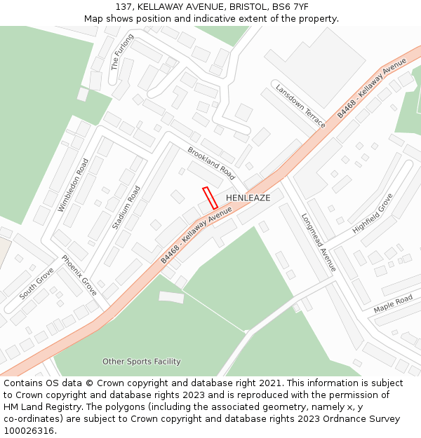 137, KELLAWAY AVENUE, BRISTOL, BS6 7YF: Location map and indicative extent of plot