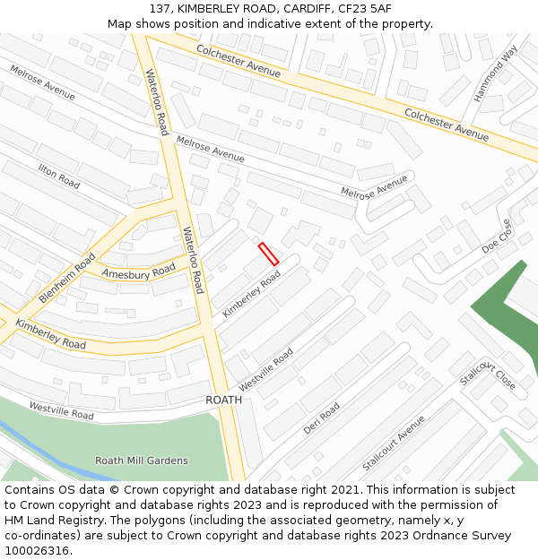 137, KIMBERLEY ROAD, CARDIFF, CF23 5AF: Location map and indicative extent of plot