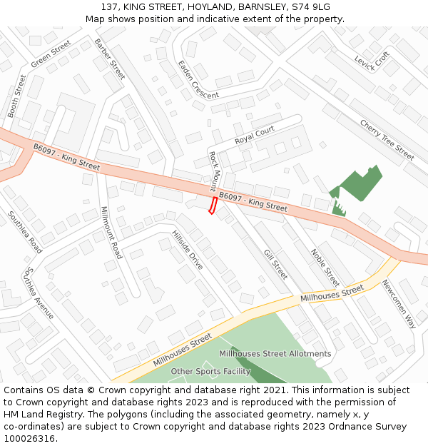 137, KING STREET, HOYLAND, BARNSLEY, S74 9LG: Location map and indicative extent of plot