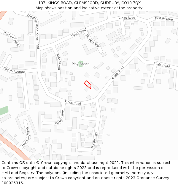 137, KINGS ROAD, GLEMSFORD, SUDBURY, CO10 7QX: Location map and indicative extent of plot