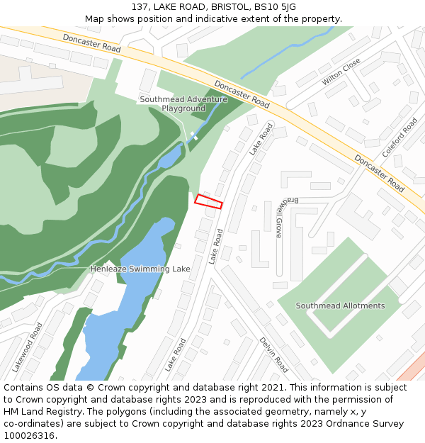 137, LAKE ROAD, BRISTOL, BS10 5JG: Location map and indicative extent of plot