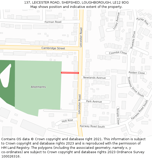 137, LEICESTER ROAD, SHEPSHED, LOUGHBOROUGH, LE12 9DG: Location map and indicative extent of plot