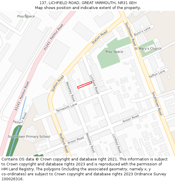137, LICHFIELD ROAD, GREAT YARMOUTH, NR31 0EH: Location map and indicative extent of plot