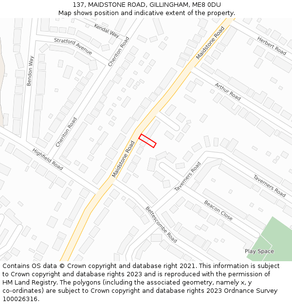 137, MAIDSTONE ROAD, GILLINGHAM, ME8 0DU: Location map and indicative extent of plot