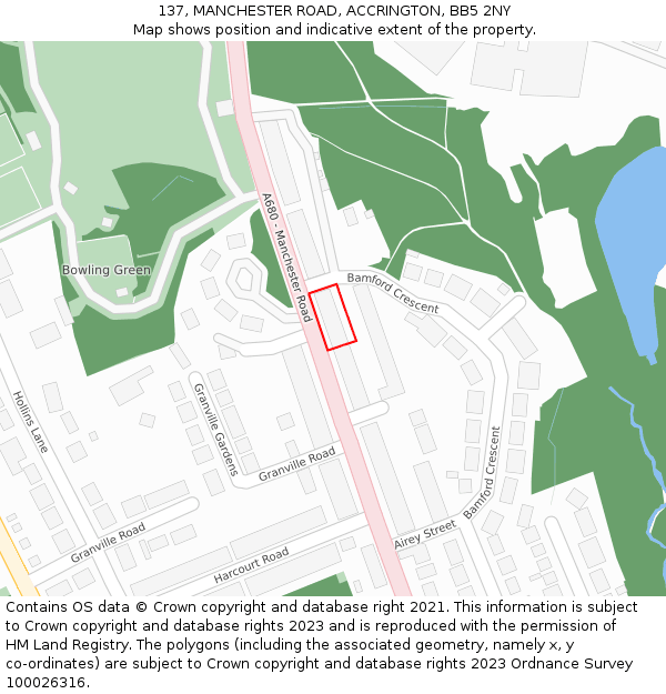137, MANCHESTER ROAD, ACCRINGTON, BB5 2NY: Location map and indicative extent of plot