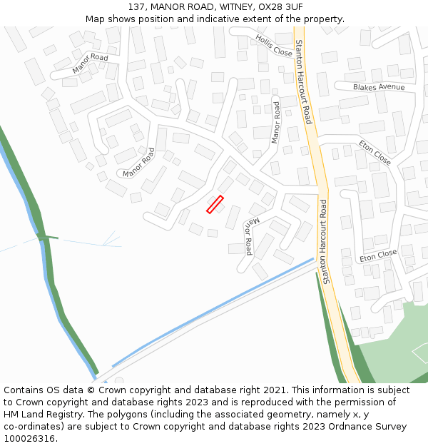 137, MANOR ROAD, WITNEY, OX28 3UF: Location map and indicative extent of plot