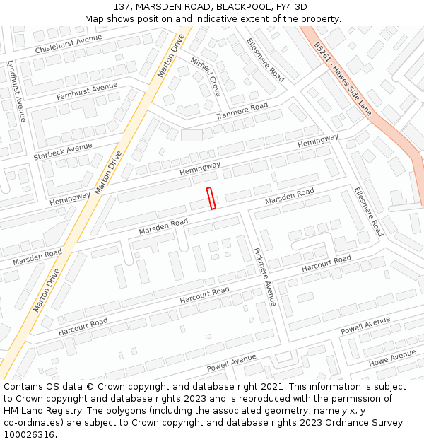 137, MARSDEN ROAD, BLACKPOOL, FY4 3DT: Location map and indicative extent of plot