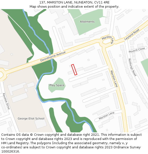 137, MARSTON LANE, NUNEATON, CV11 4RE: Location map and indicative extent of plot