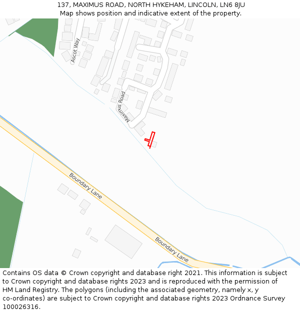 137, MAXIMUS ROAD, NORTH HYKEHAM, LINCOLN, LN6 8JU: Location map and indicative extent of plot