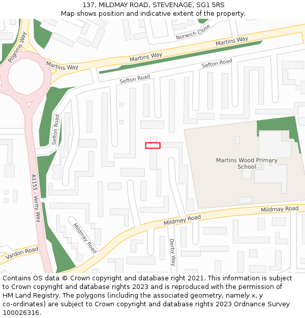 137, MILDMAY ROAD, STEVENAGE, SG1 5RS: Location map and indicative extent of plot