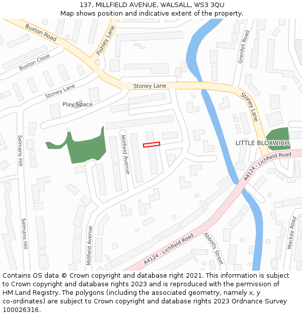 137, MILLFIELD AVENUE, WALSALL, WS3 3QU: Location map and indicative extent of plot
