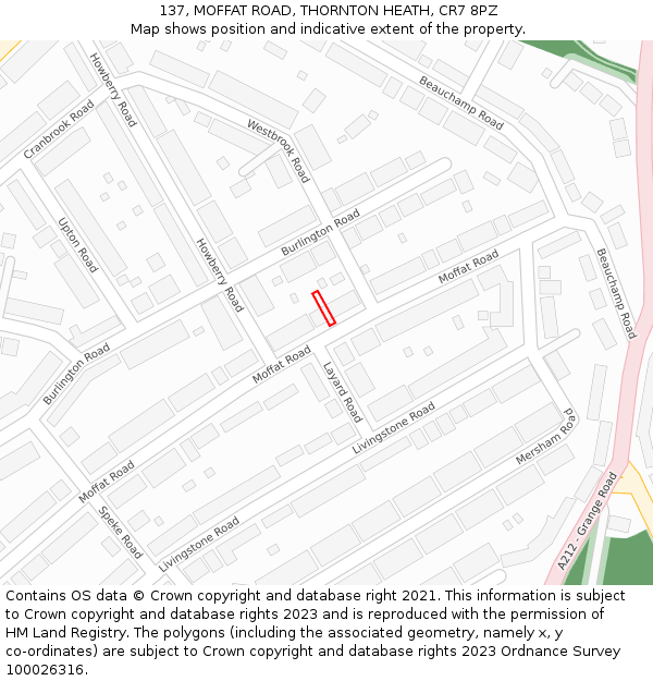 137, MOFFAT ROAD, THORNTON HEATH, CR7 8PZ: Location map and indicative extent of plot