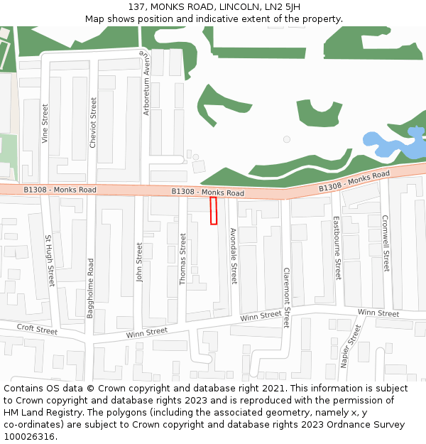 137, MONKS ROAD, LINCOLN, LN2 5JH: Location map and indicative extent of plot