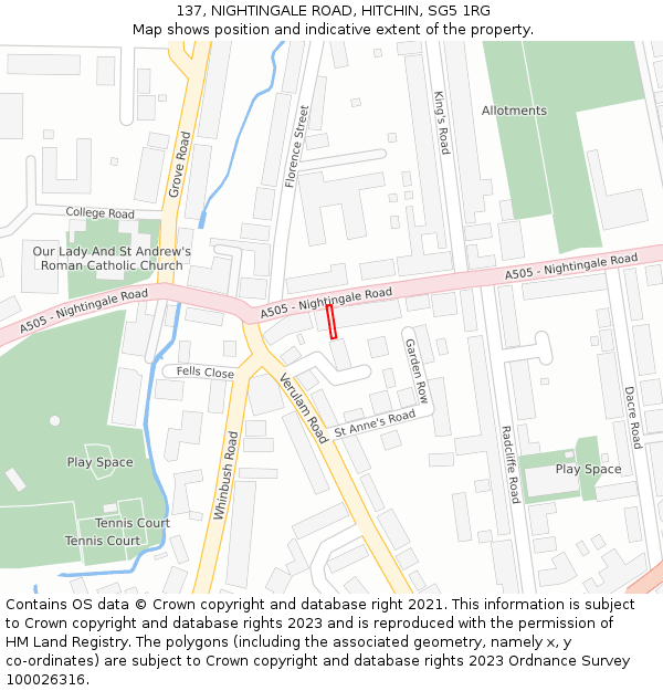 137, NIGHTINGALE ROAD, HITCHIN, SG5 1RG: Location map and indicative extent of plot