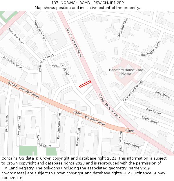137, NORWICH ROAD, IPSWICH, IP1 2PP: Location map and indicative extent of plot