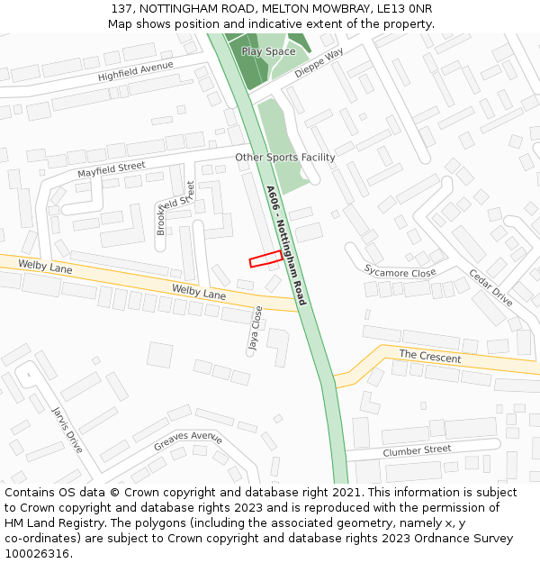137, NOTTINGHAM ROAD, MELTON MOWBRAY, LE13 0NR: Location map and indicative extent of plot