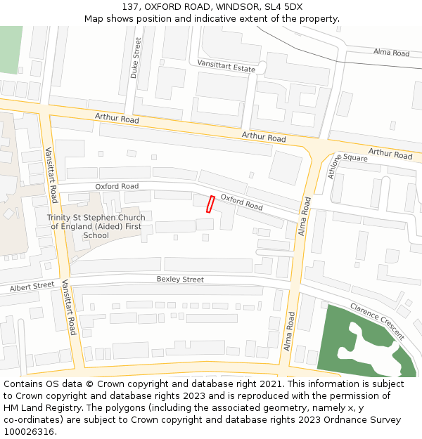 137, OXFORD ROAD, WINDSOR, SL4 5DX: Location map and indicative extent of plot