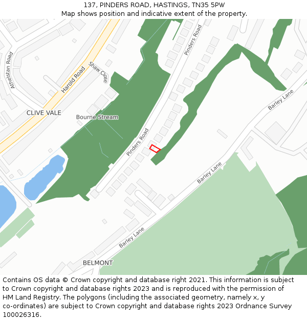 137, PINDERS ROAD, HASTINGS, TN35 5PW: Location map and indicative extent of plot