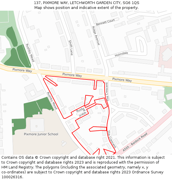 137, PIXMORE WAY, LETCHWORTH GARDEN CITY, SG6 1QS: Location map and indicative extent of plot