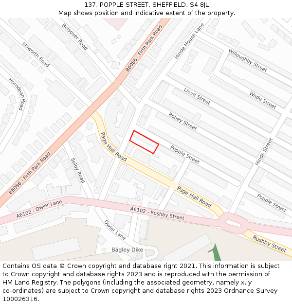 137, POPPLE STREET, SHEFFIELD, S4 8JL: Location map and indicative extent of plot