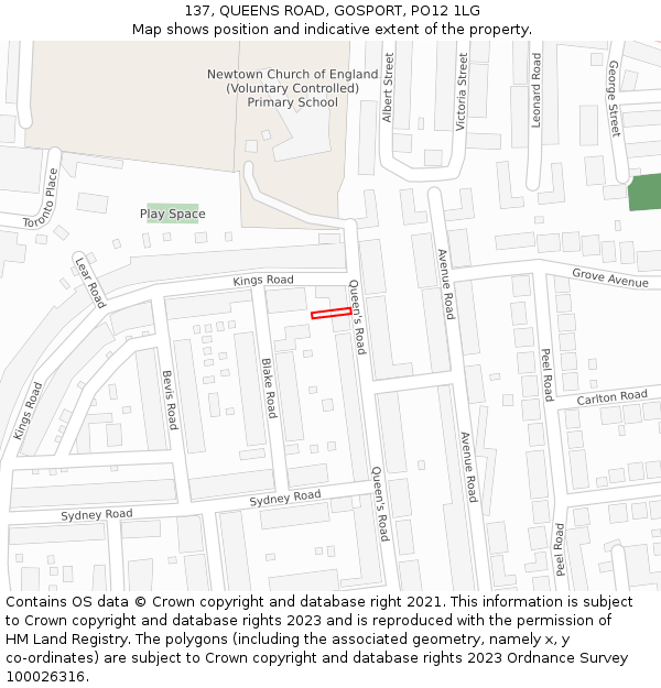 137, QUEENS ROAD, GOSPORT, PO12 1LG: Location map and indicative extent of plot
