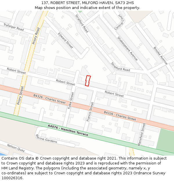 137, ROBERT STREET, MILFORD HAVEN, SA73 2HS: Location map and indicative extent of plot
