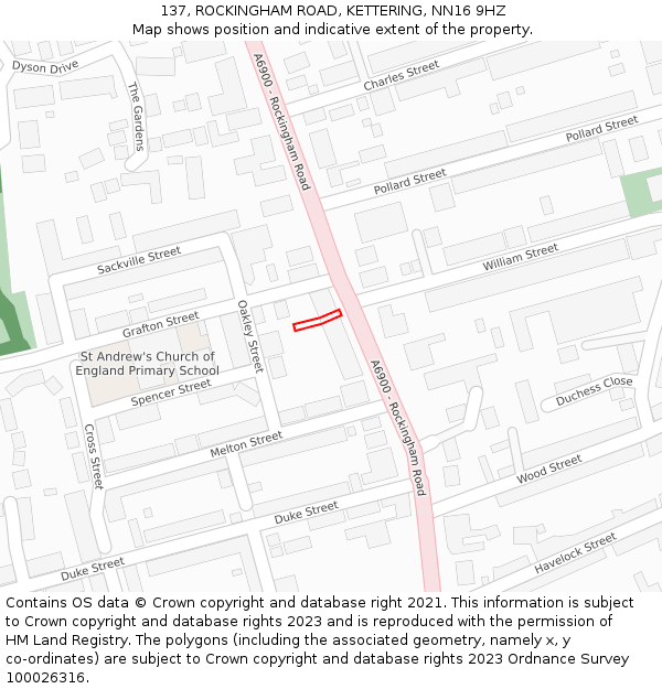 137, ROCKINGHAM ROAD, KETTERING, NN16 9HZ: Location map and indicative extent of plot