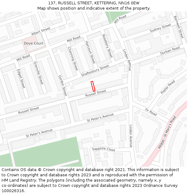 137, RUSSELL STREET, KETTERING, NN16 0EW: Location map and indicative extent of plot