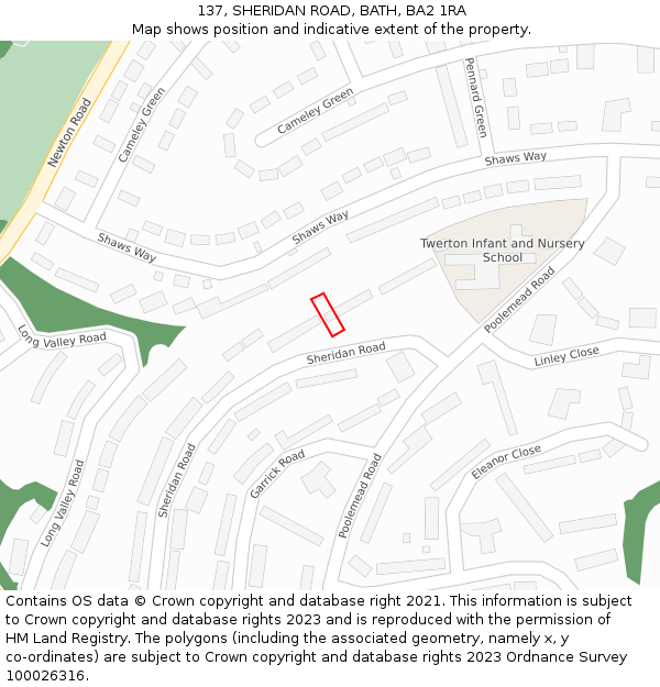 137, SHERIDAN ROAD, BATH, BA2 1RA: Location map and indicative extent of plot