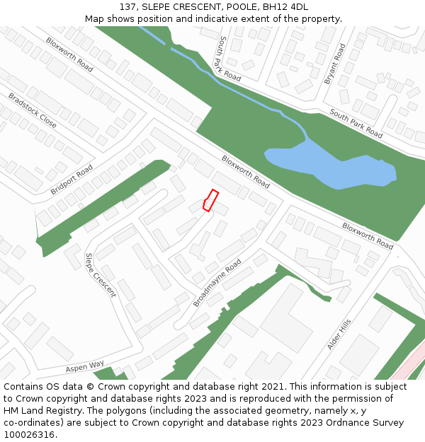 137, SLEPE CRESCENT, POOLE, BH12 4DL: Location map and indicative extent of plot