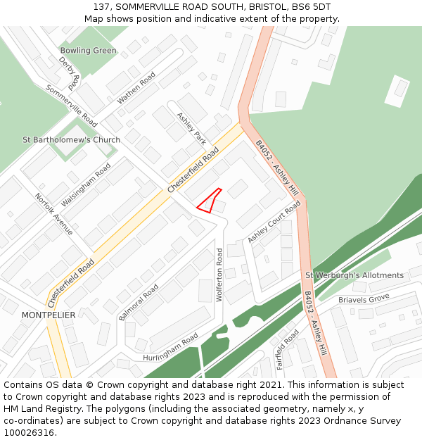 137, SOMMERVILLE ROAD SOUTH, BRISTOL, BS6 5DT: Location map and indicative extent of plot