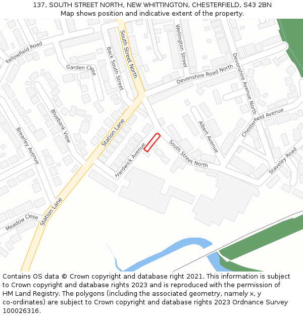 137, SOUTH STREET NORTH, NEW WHITTINGTON, CHESTERFIELD, S43 2BN: Location map and indicative extent of plot