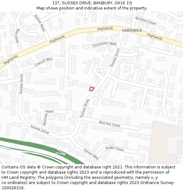 137, SUSSEX DRIVE, BANBURY, OX16 1YJ: Location map and indicative extent of plot