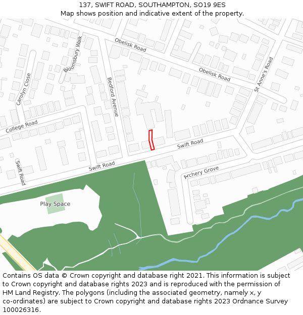 137, SWIFT ROAD, SOUTHAMPTON, SO19 9ES: Location map and indicative extent of plot