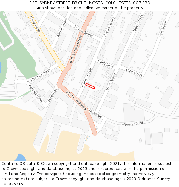 137, SYDNEY STREET, BRIGHTLINGSEA, COLCHESTER, CO7 0BD: Location map and indicative extent of plot