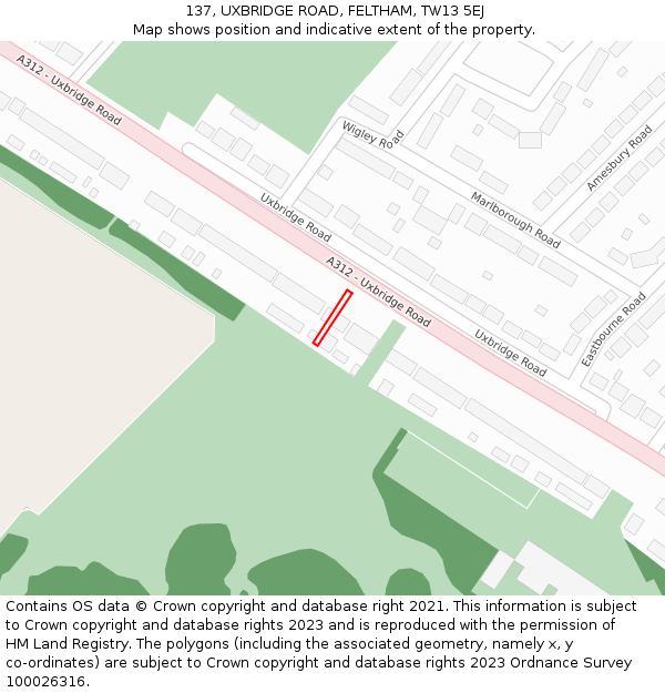 137, UXBRIDGE ROAD, FELTHAM, TW13 5EJ: Location map and indicative extent of plot