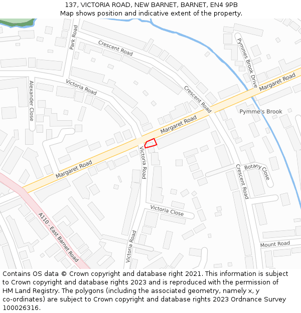 137, VICTORIA ROAD, NEW BARNET, BARNET, EN4 9PB: Location map and indicative extent of plot
