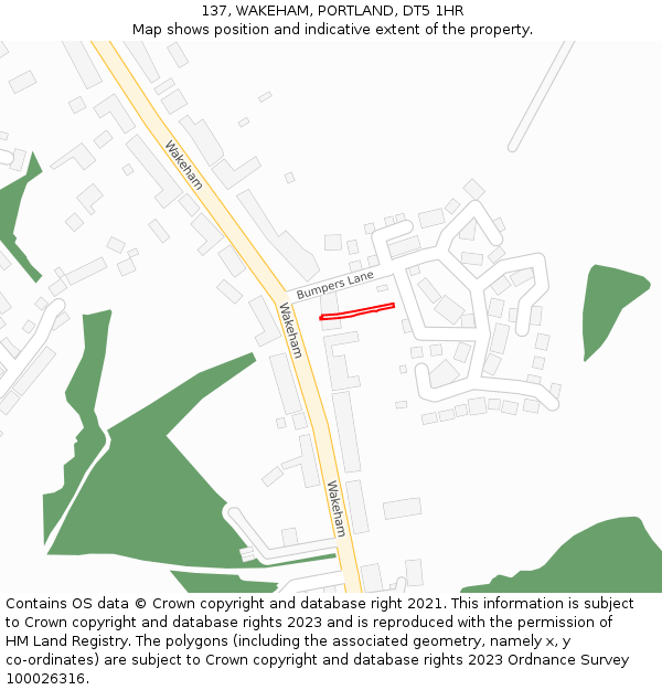 137, WAKEHAM, PORTLAND, DT5 1HR: Location map and indicative extent of plot