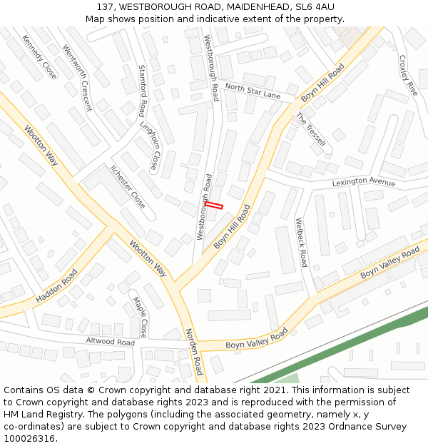 137, WESTBOROUGH ROAD, MAIDENHEAD, SL6 4AU: Location map and indicative extent of plot