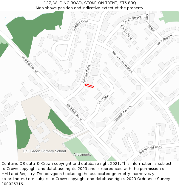 137, WILDING ROAD, STOKE-ON-TRENT, ST6 8BQ: Location map and indicative extent of plot