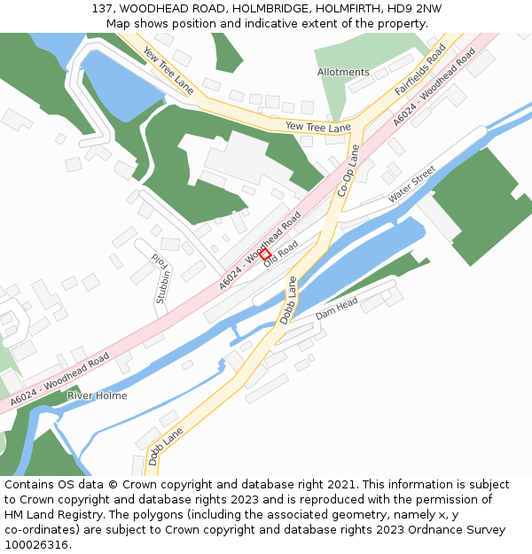 137, WOODHEAD ROAD, HOLMBRIDGE, HOLMFIRTH, HD9 2NW: Location map and indicative extent of plot