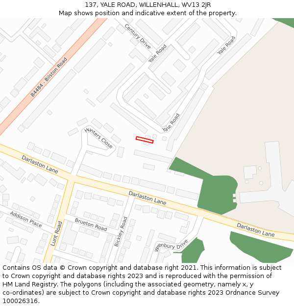 137, YALE ROAD, WILLENHALL, WV13 2JR: Location map and indicative extent of plot