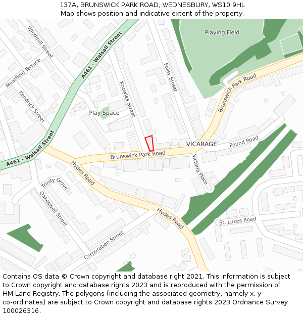 137A, BRUNSWICK PARK ROAD, WEDNESBURY, WS10 9HL: Location map and indicative extent of plot