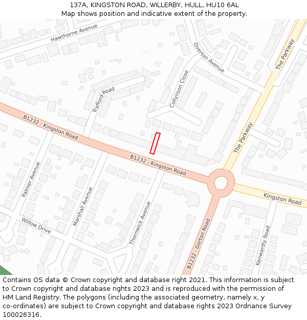 137A, KINGSTON ROAD, WILLERBY, HULL, HU10 6AL: Location map and indicative extent of plot