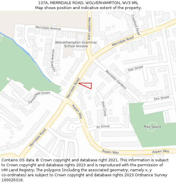 137A, MERRIDALE ROAD, WOLVERHAMPTON, WV3 9RL: Location map and indicative extent of plot