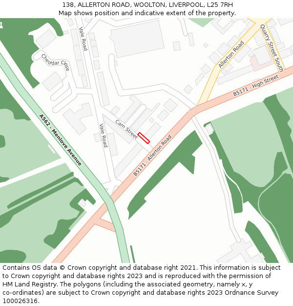 138, ALLERTON ROAD, WOOLTON, LIVERPOOL, L25 7RH: Location map and indicative extent of plot