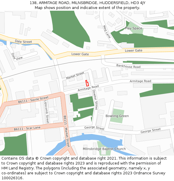 138, ARMITAGE ROAD, MILNSBRIDGE, HUDDERSFIELD, HD3 4JY: Location map and indicative extent of plot