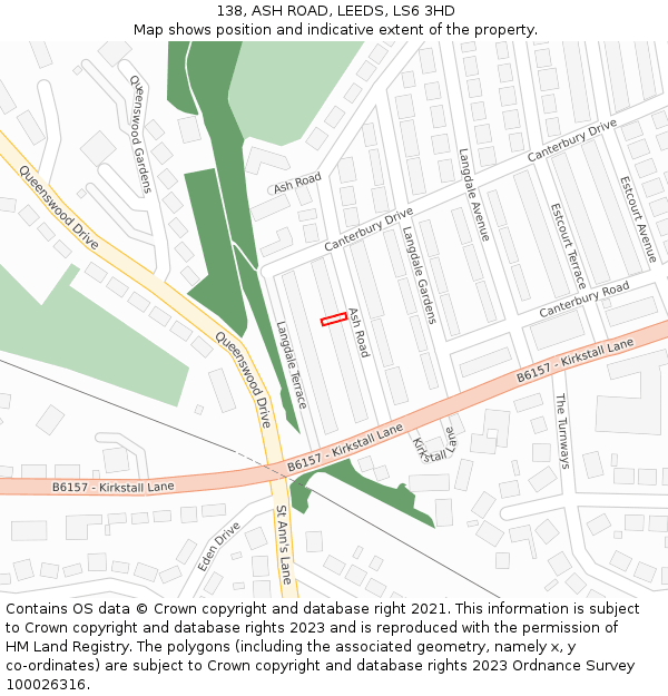138, ASH ROAD, LEEDS, LS6 3HD: Location map and indicative extent of plot