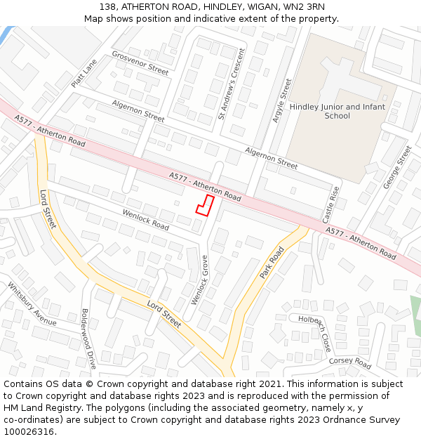 138, ATHERTON ROAD, HINDLEY, WIGAN, WN2 3RN: Location map and indicative extent of plot